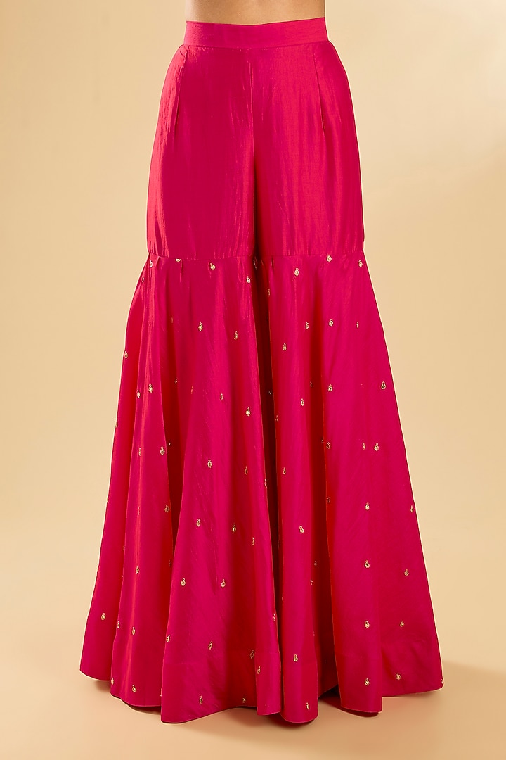 Hot Pink Spun Silk Sequin Work Wedding Sharara Set by SURBHI SHAH at Pernia's Pop Up Shop