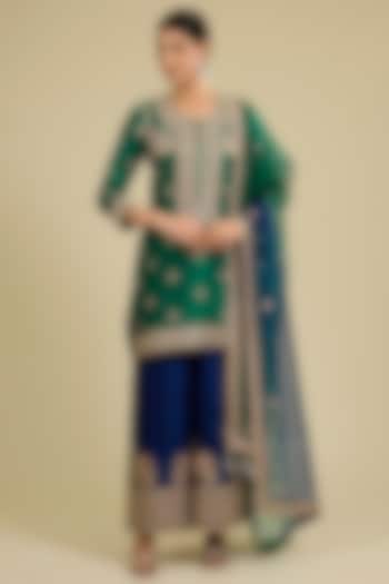 Emerald Green Spun Silk Gota & Marori Work Kurta Set by SURBHI SHAH at Pernia's Pop Up Shop