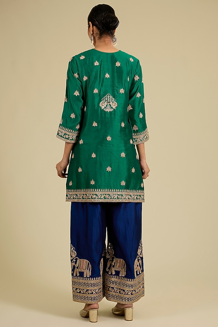 Emerald Green Spun Silk Gota & Marori Work Kurta Set by SURBHI SHAH at Pernia's Pop Up Shop