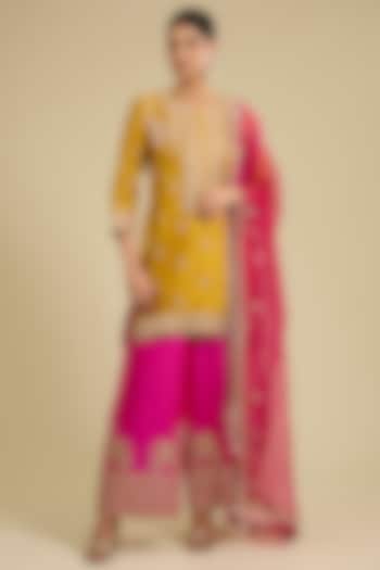 Mustard Spun Silk Gota & Marori Work Kurta Set by SURBHI SHAH at Pernia's Pop Up Shop