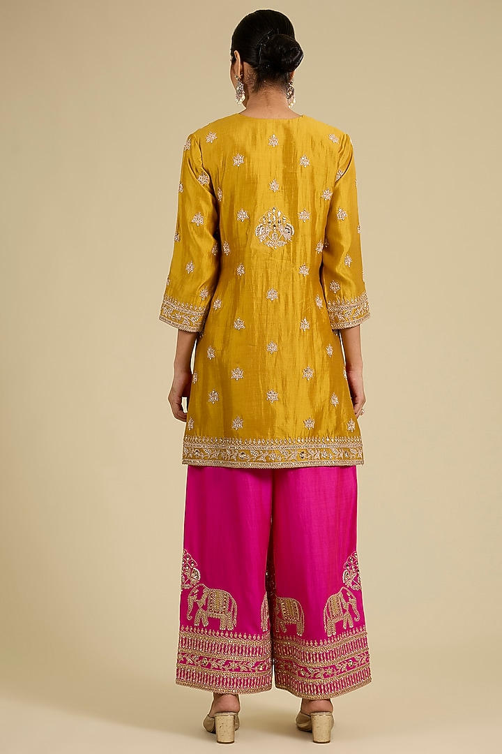 Mustard Spun Silk Gota & Marori Work Kurta Set by SURBHI SHAH at Pernia's Pop Up Shop