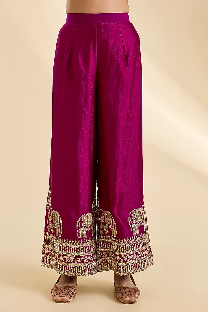 Berry Magenta Spun Silk Gota Cheed Work Kurta Set by SURBHI SHAH at Pernia's Pop Up Shop