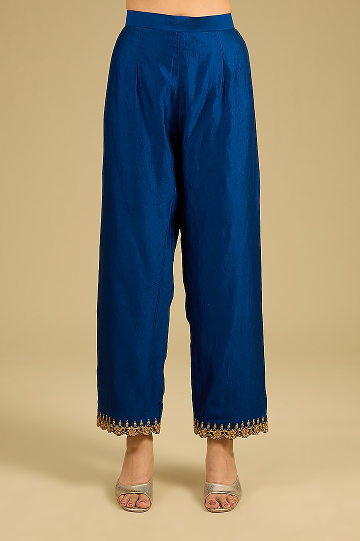 Midnight Blue Spun Silk Marori Work Angrakha Wedding Anarkali Set by SURBHI SHAH at Pernia's Pop Up Shop
