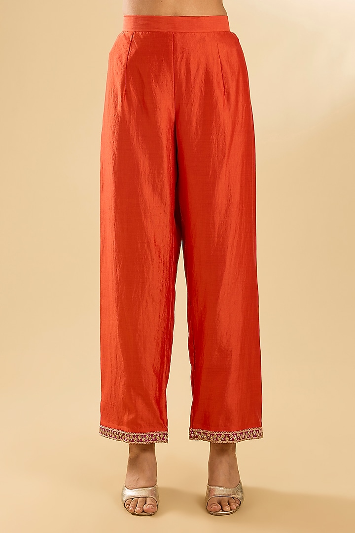 Orange Spun Silk Zardosi Work Wedding Anarkali Set by SURBHI SHAH at Pernia's Pop Up Shop