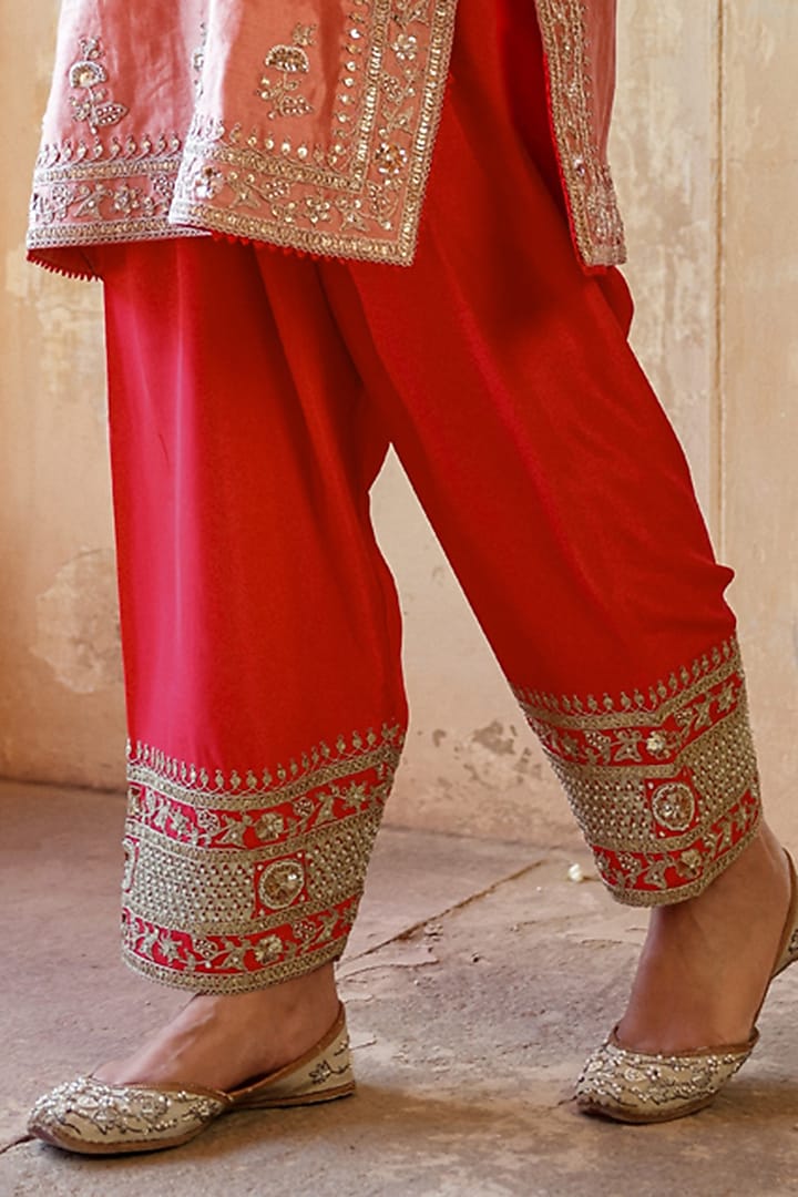 Old Rose Spun Silk Marori Work Kurta Set by Surbhi Shah at Pernia's Pop Up Shop