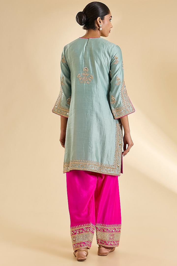 Sea Blue Spun Silk Gota & Marori Work Kurta Set by SURBHI SHAH at Pernia's Pop Up Shop
