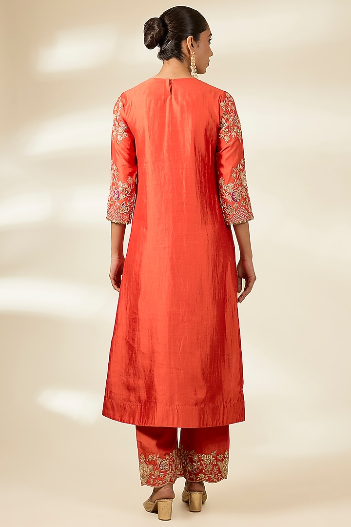 Orange Spun Silk Zardosi Work Kurta Set by Surbhi Shah at Pernia's Pop Up Shop