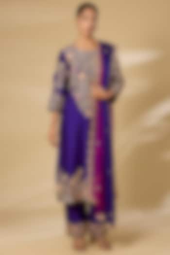 Purple Spun Silk Zardosi Work Kurta Set by SURBHI SHAH at Pernia's Pop Up Shop