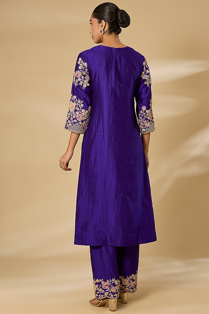 Purple Spun Silk Zardosi Work Kurta Set by SURBHI SHAH at Pernia's Pop Up Shop