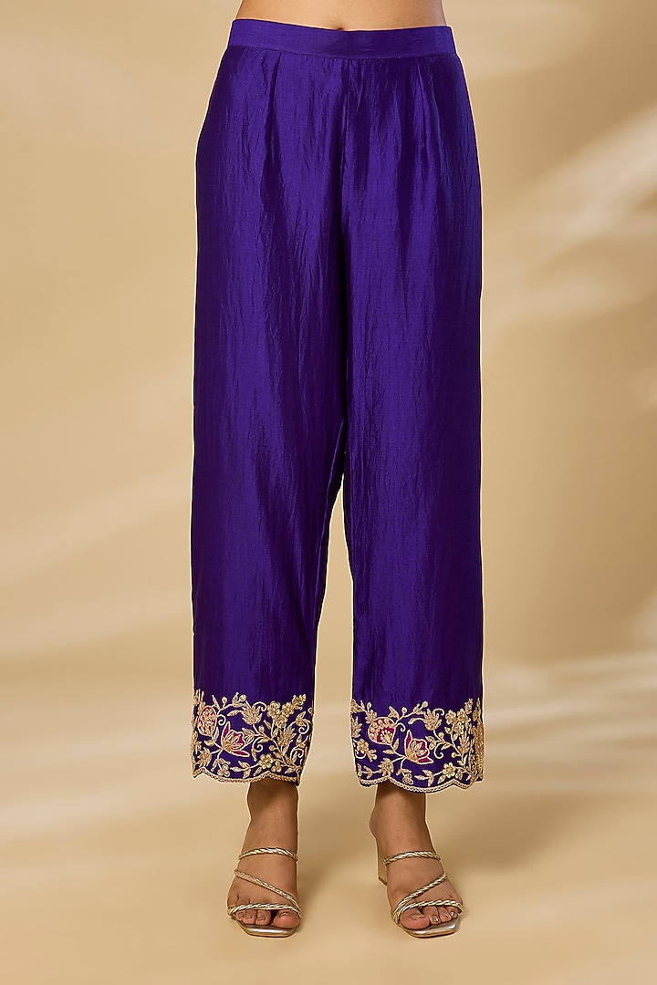 Purple Spun Silk Zardosi Work Kurta Set by SURBHI SHAH at Pernia's Pop Up Shop