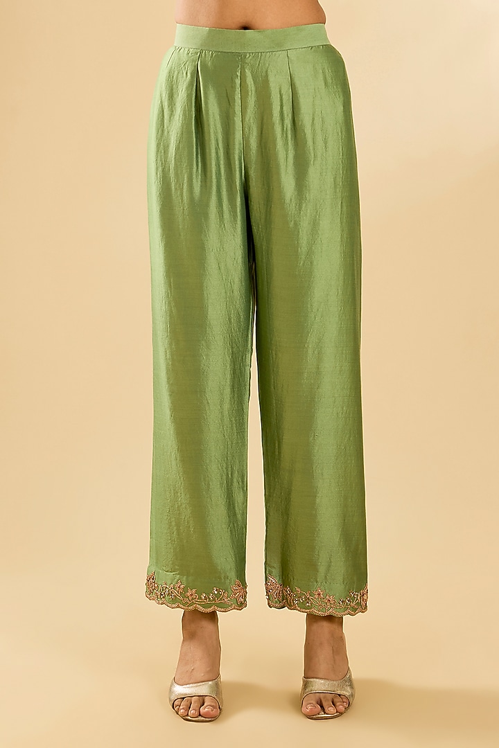 Powder Sage Green Spun Silk Sequin Work Kurta Set by SURBHI SHAH at Pernia's Pop Up Shop