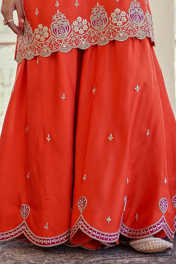 Orange Spun Silk Zardosi Work Wedding Sharara Set by Surbhi Shah at Pernia's Pop Up Shop