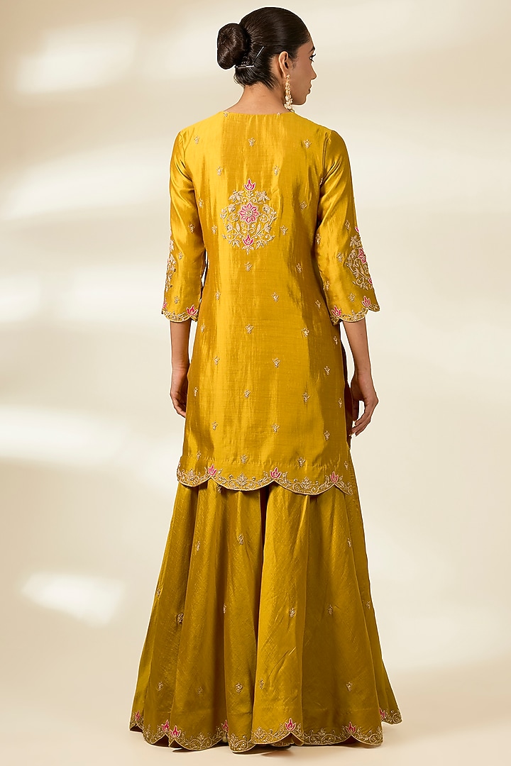 Mustard Spun Silk Wedding Sharara Set by Surbhi Shah at Pernia's Pop Up Shop