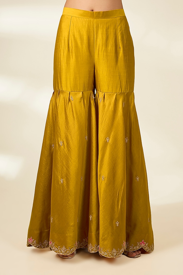 Mustard Spun Silk Wedding Sharara Set by Surbhi Shah at Pernia's Pop Up Shop