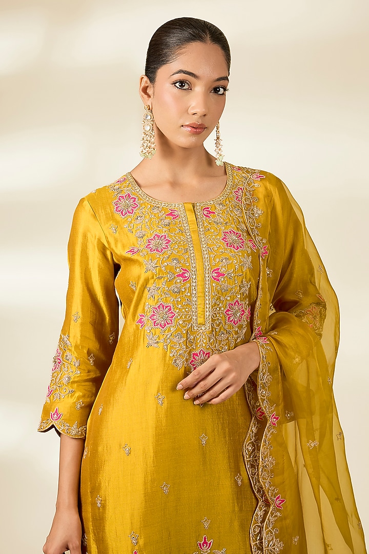 Mustard Spun Silk Wedding Sharara Set by Surbhi Shah at Pernia's Pop Up Shop
