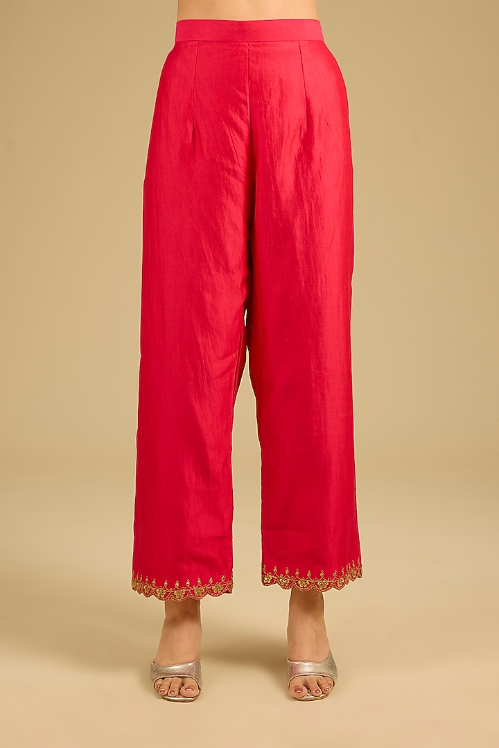Red Spun Silk Resham Work Angrakha Wedding Anarkali Set by SURBHI SHAH at Pernia's Pop Up Shop