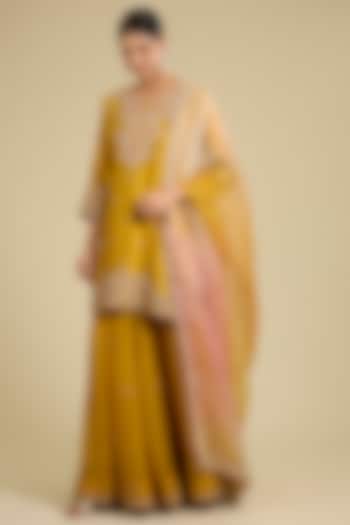 Mustard Spun Silk Wedding Sharara Set by SURBHI SHAH at Pernia's Pop Up Shop