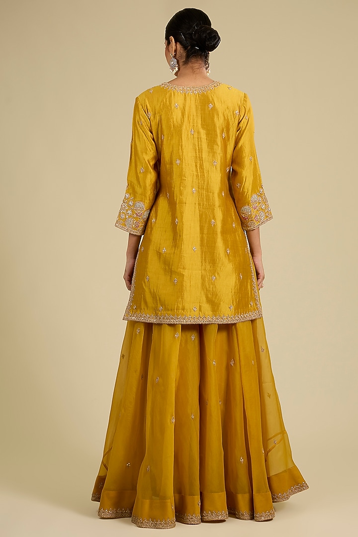 Mustard Spun Silk Wedding Sharara Set by SURBHI SHAH at Pernia's Pop Up Shop