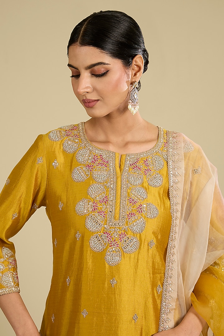 Mustard Spun Silk Wedding Sharara Set by SURBHI SHAH at Pernia's Pop Up Shop