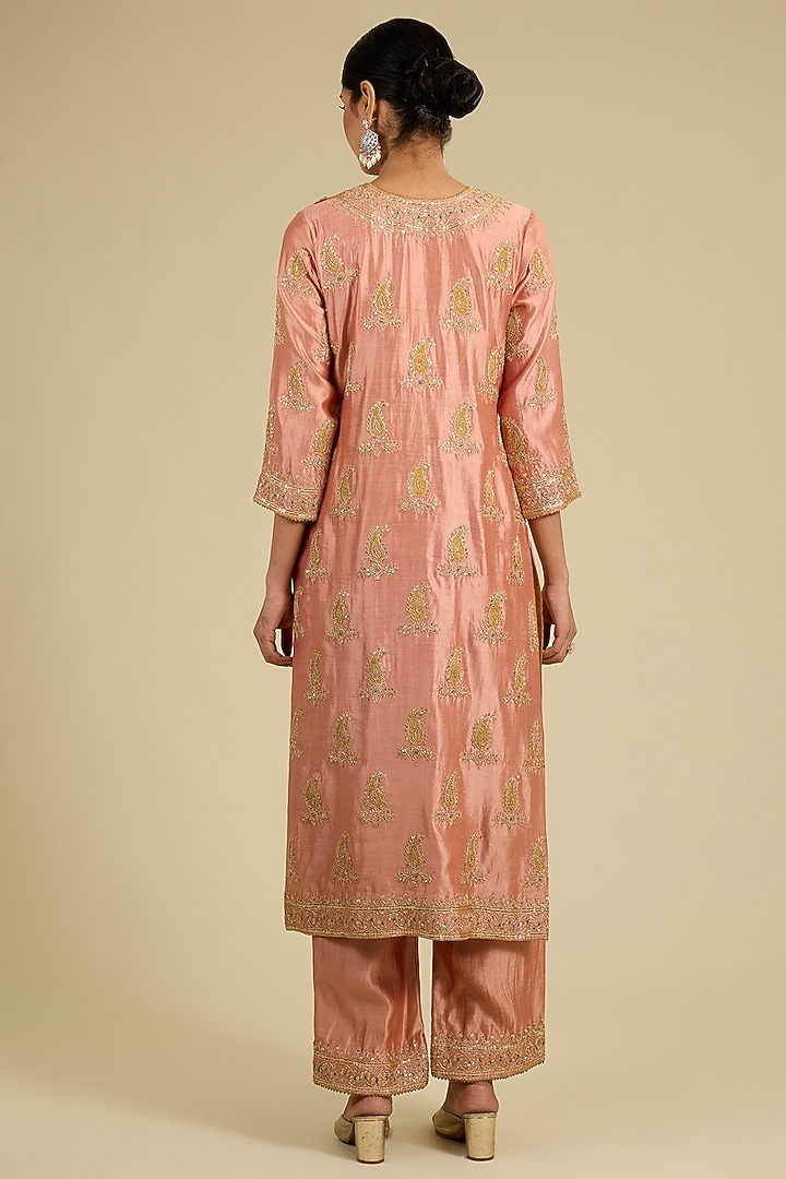 Old Rose Spun Silk Marori & Sequins Work Kurta Set by SURBHI SHAH at Pernia's Pop Up Shop