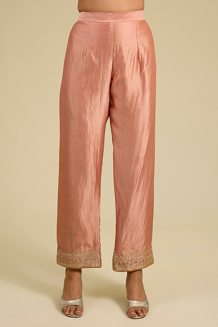 Old Rose Spun Silk Marori & Sequins Work Kurta Set by SURBHI SHAH at Pernia's Pop Up Shop