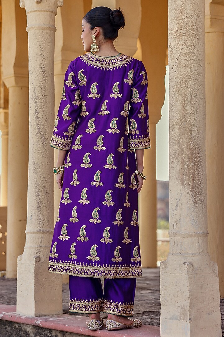 Purple Spun Silk Marori Work Kurta Set by Surbhi Shah at Pernia's Pop Up Shop