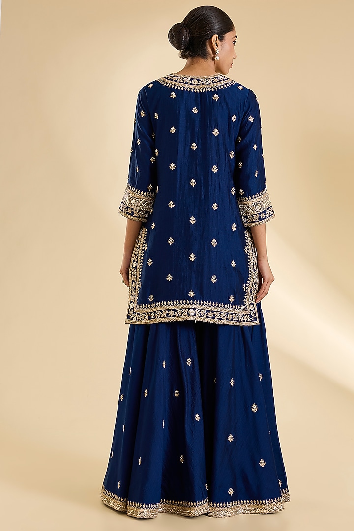 Navy Blue Organza Wedding Sharara Set by SURBHI SHAH at Pernia's Pop Up Shop