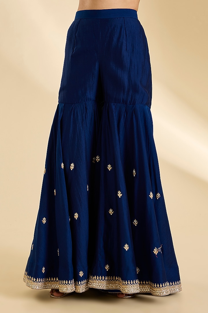 Navy Blue Organza Wedding Sharara Set by SURBHI SHAH at Pernia's Pop Up Shop