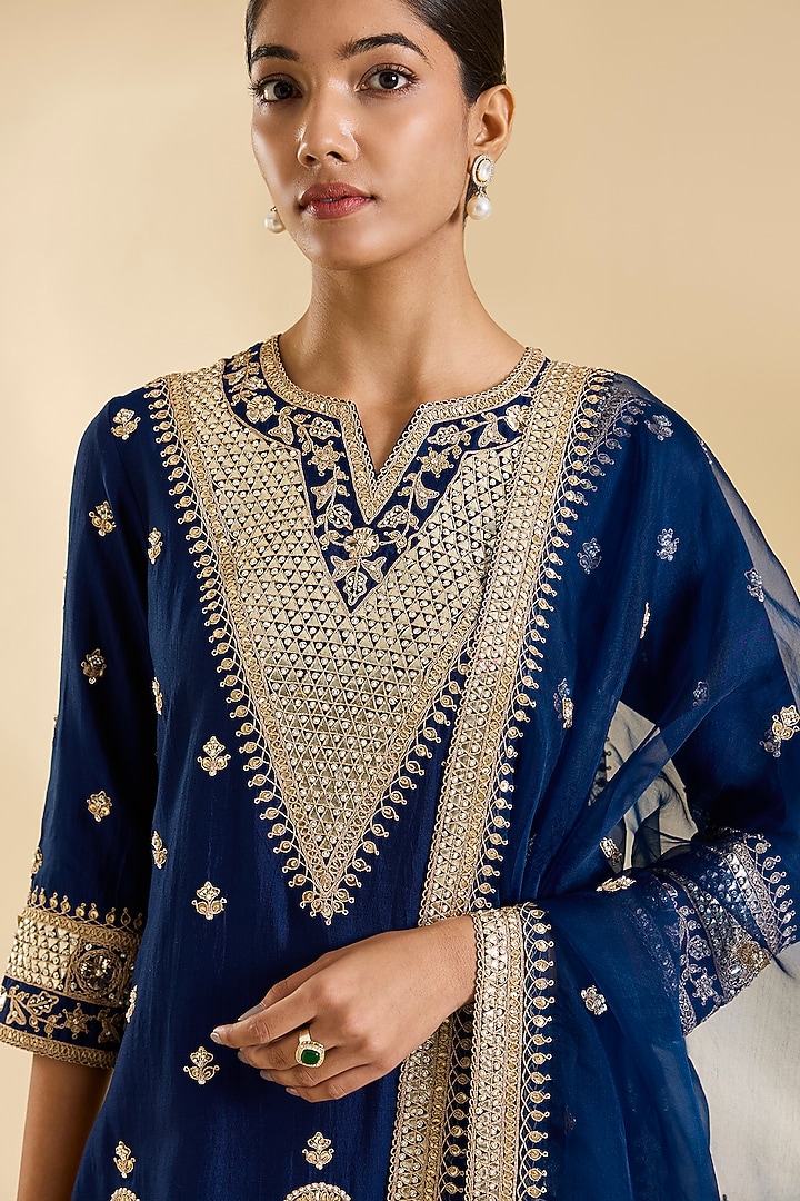 Navy Blue Organza Wedding Sharara Set by SURBHI SHAH at Pernia's Pop Up Shop