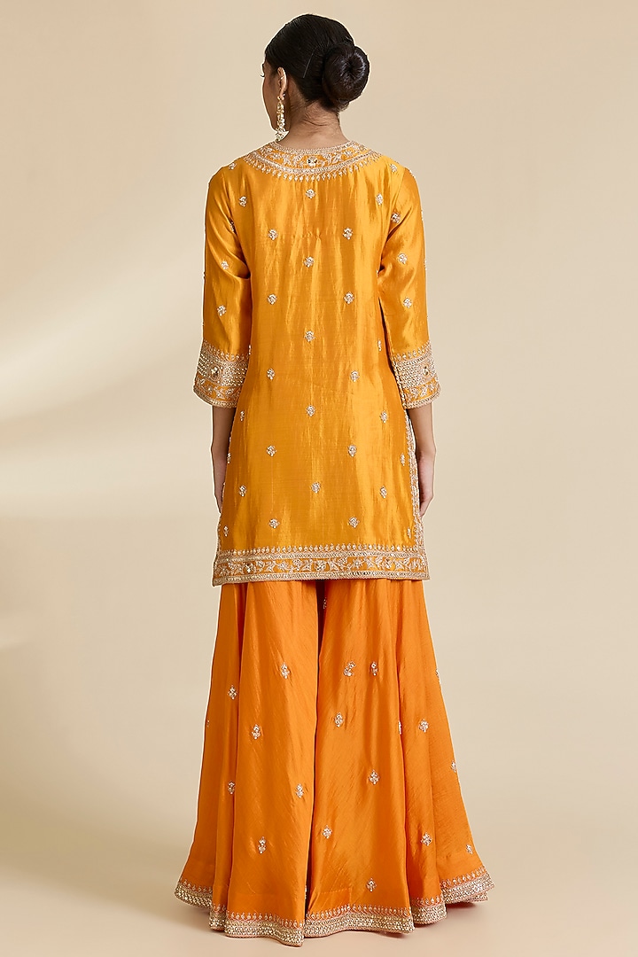 Mustard Spun Silk Gota Cheed Work Wedding Sharara Set by SURBHI SHAH at Pernia's Pop Up Shop
