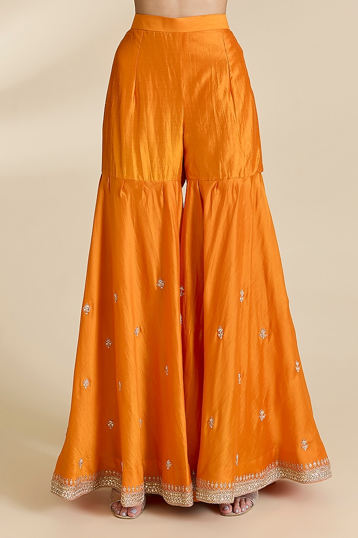 Mustard Spun Silk Gota Cheed Work Wedding Sharara Set by SURBHI SHAH at Pernia's Pop Up Shop