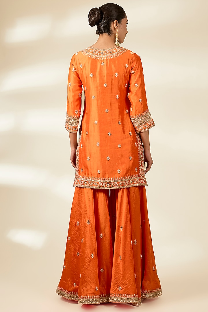 Orange Spun Silk Wedding Sharara Set by Surbhi Shah at Pernia's Pop Up Shop