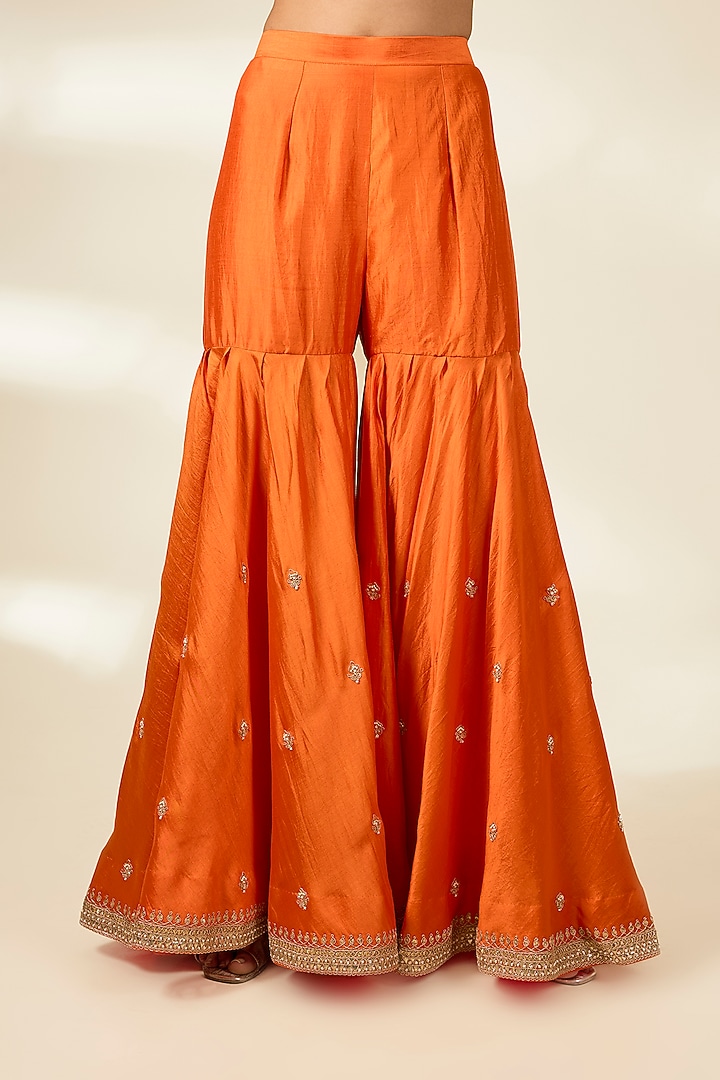 Orange Spun Silk Wedding Sharara Set by Surbhi Shah at Pernia's Pop Up Shop