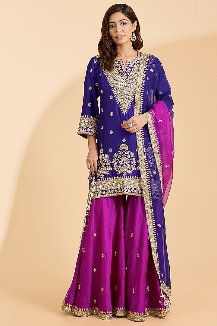 Purple Spun Silk Gota Cheed Work Kurta Set by Surbhi Shah at Pernia's Pop Up Shop