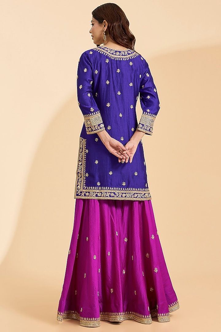Purple Spun Silk Gota Cheed Work Kurta Set by Surbhi Shah at Pernia's Pop Up Shop