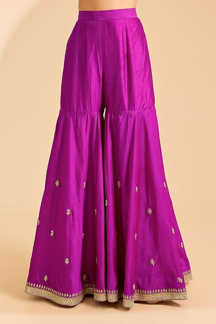 Purple Spun Silk Gota Cheed Work Kurta Set by Surbhi Shah at Pernia's Pop Up Shop