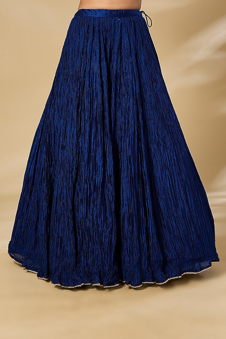 Navy Blue Kora Silk Crushed Skirt Set by SURBHI SHAH at Pernia's Pop Up Shop