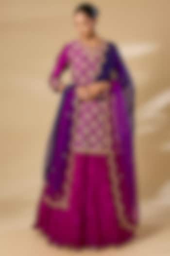 Magenta Kora Silk Crushed Skirt Set by SURBHI SHAH at Pernia's Pop Up Shop