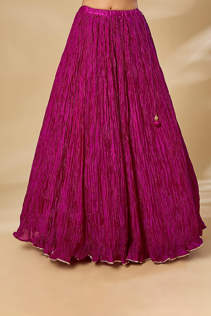 Magenta Kora Silk Crushed Skirt Set by SURBHI SHAH at Pernia's Pop Up Shop