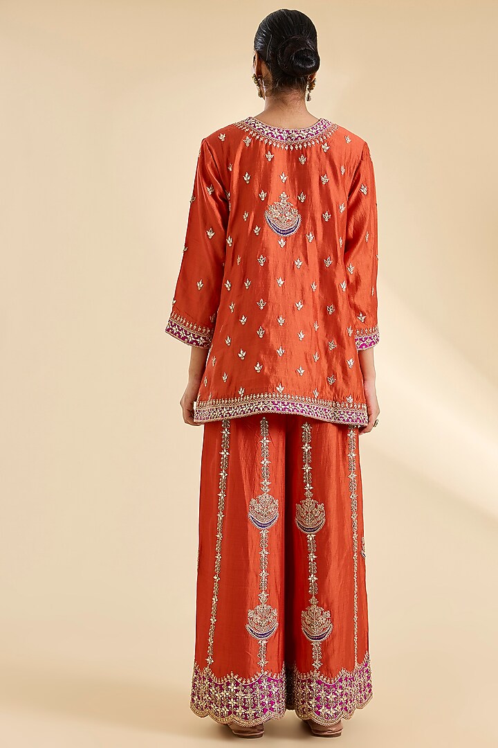 Orange Spun Silk Gota Work Kurta Set by SURBHI SHAH at Pernia's Pop Up Shop