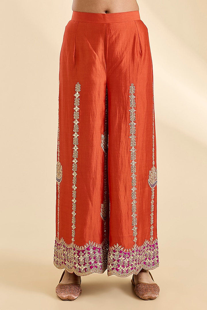 Orange Spun Silk Gota Work Kurta Set by SURBHI SHAH at Pernia's Pop Up Shop