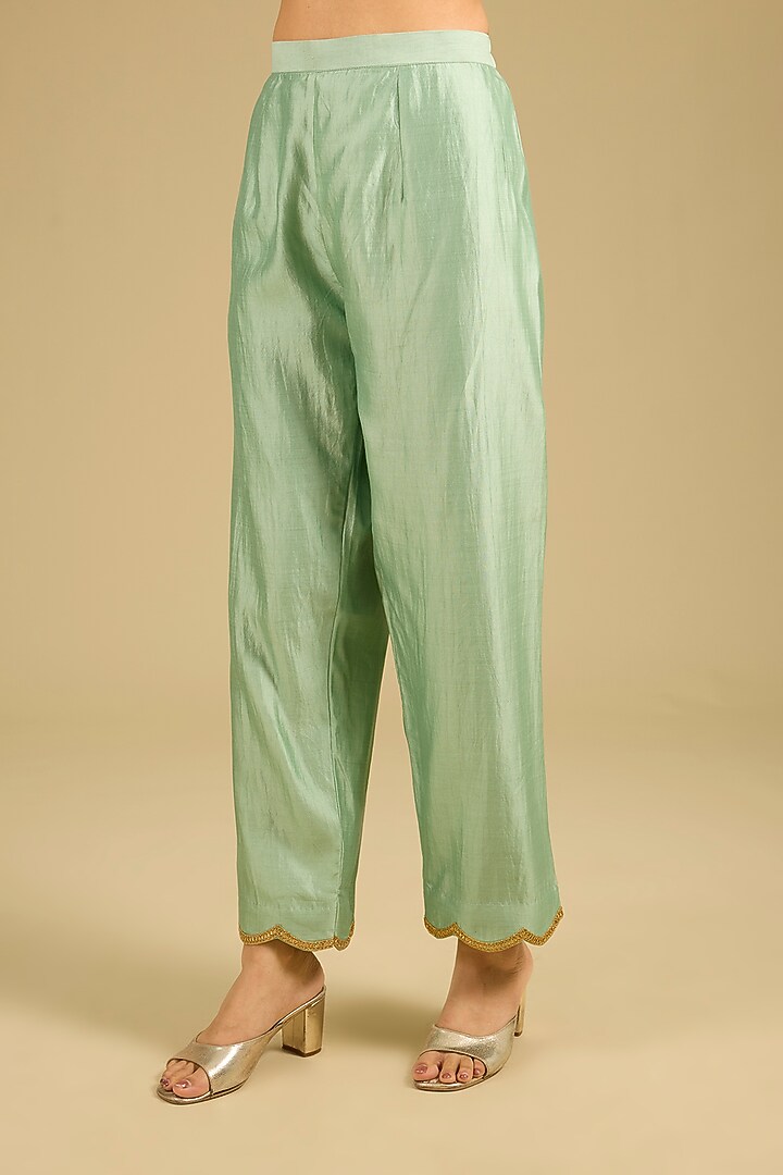Mint Green Spun Silk Resham Work Angrakha Wedding Anarkali Set by SURBHI SHAH at Pernia's Pop Up Shop