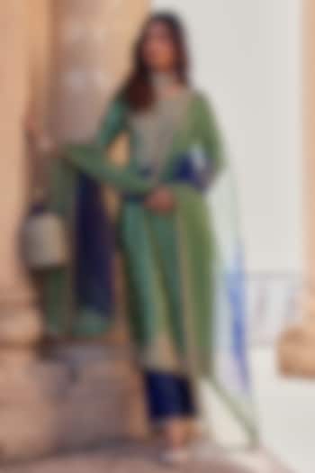 Powder Sage Green Spun Silk Sequins Work Kurta Set by SURBHI SHAH at Pernia's Pop Up Shop