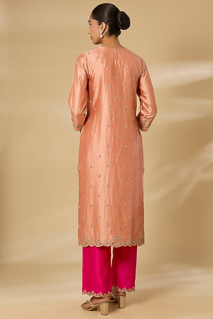 Old Rose Spun Silk Sequins Work Kurta Set by SURBHI SHAH at Pernia's Pop Up Shop
