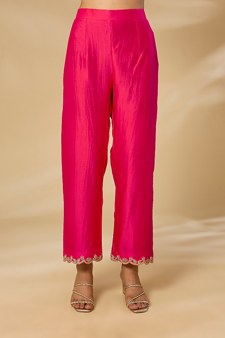 Old Rose Spun Silk Sequins Work Kurta Set by SURBHI SHAH at Pernia's Pop Up Shop
