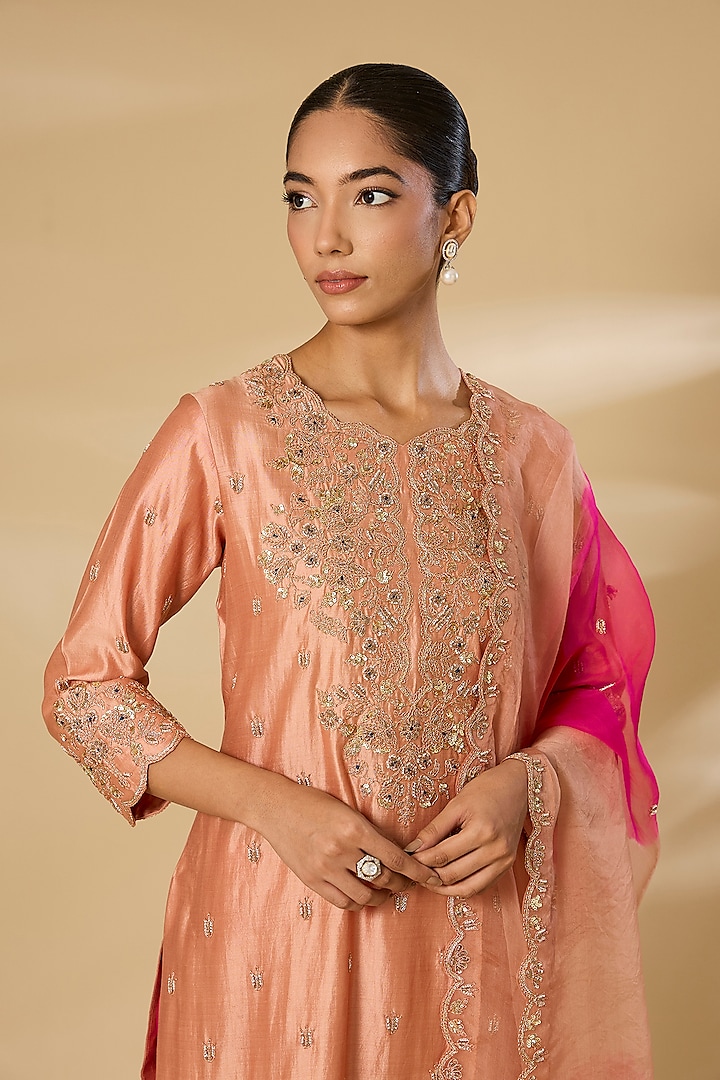 Old Rose Spun Silk Sequins Work Kurta Set by SURBHI SHAH at Pernia's Pop Up Shop