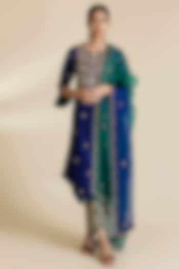 Navy Blue Spun Zardosi Work Kurta Set by SURBHI SHAH at Pernia's Pop Up Shop