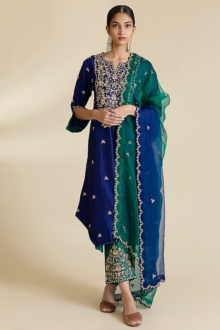 Navy Blue Spun Zardosi Work Kurta Set by SURBHI SHAH at Pernia's Pop Up Shop