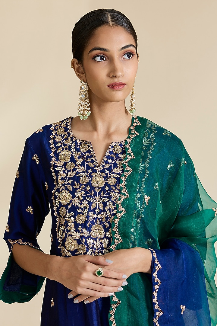 Navy Blue Spun Zardosi Work Kurta Set by SURBHI SHAH at Pernia's Pop Up Shop