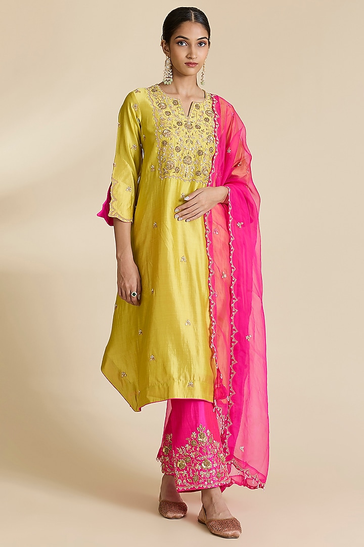 Yellow Spun Zardosi Work Kurta Set by SURBHI SHAH at Pernia's Pop Up Shop
